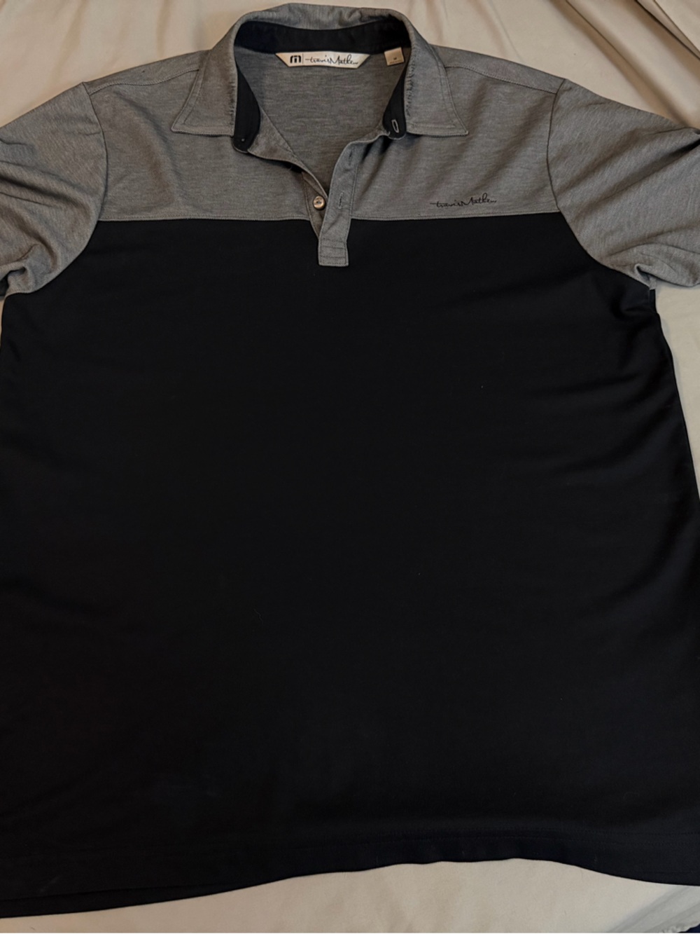 Travis Mathew Black and Gray Colorblock Polo Jersey